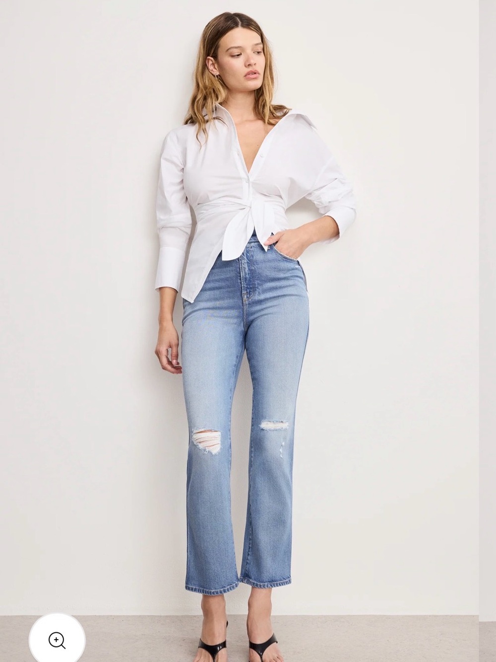 Good American Light Blue Straight Leg Distressed Jeans